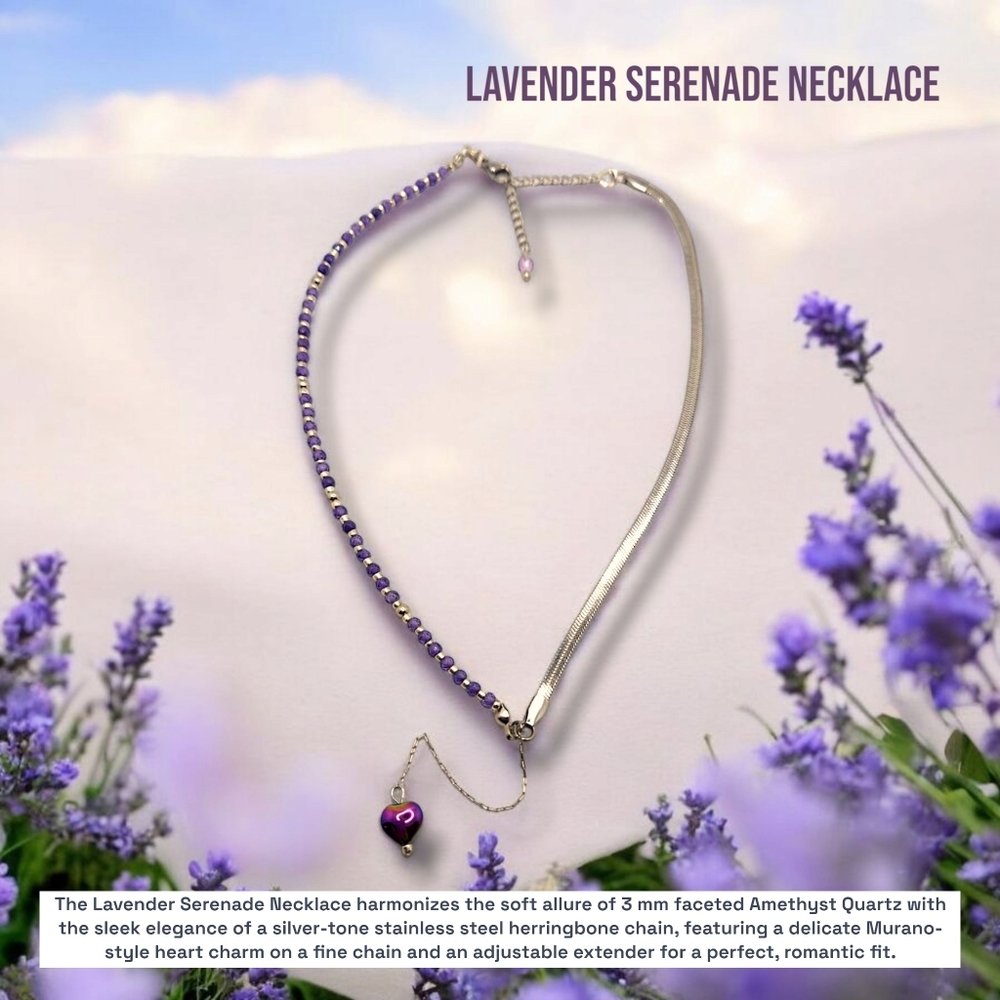 3mm Faceted Amethyst Quartz and Stainless steel herringbone chain necklace